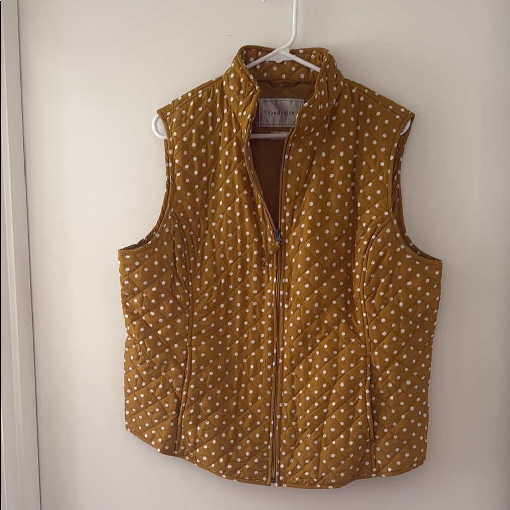 Van Heusen Mustard Quilted Vest with White Polka Dots